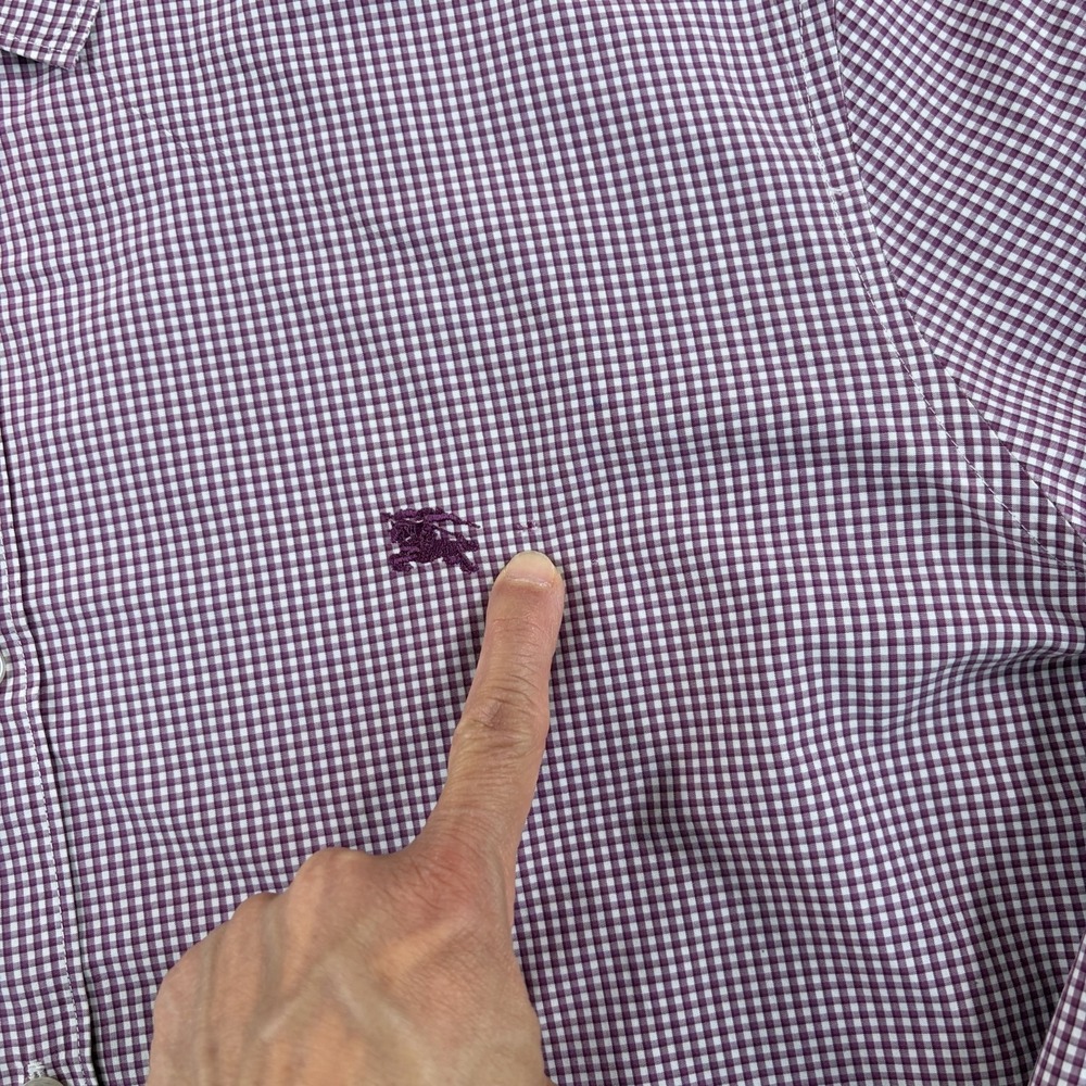 BURBERRY Brit Chest Logo Flip Cuffs Shirt in Wine Nova Check Men XL Designer - Picture 4 of 13